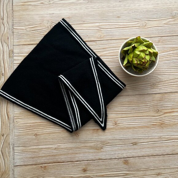 Accessories - Lightweight 100% Cashmere Triangle Scarf |Black with White Trim Spring